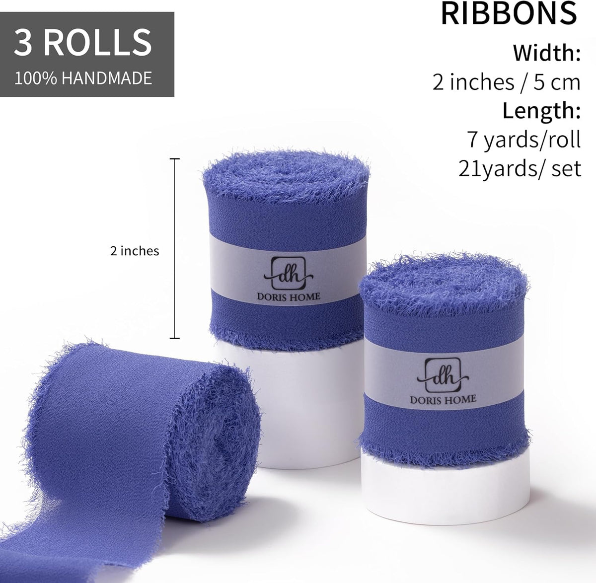 DORIS HOME Electric Blue Chiffon Ribbon for Flower Bouquet, 2" x21Yd Fabric Ribbon for Gift