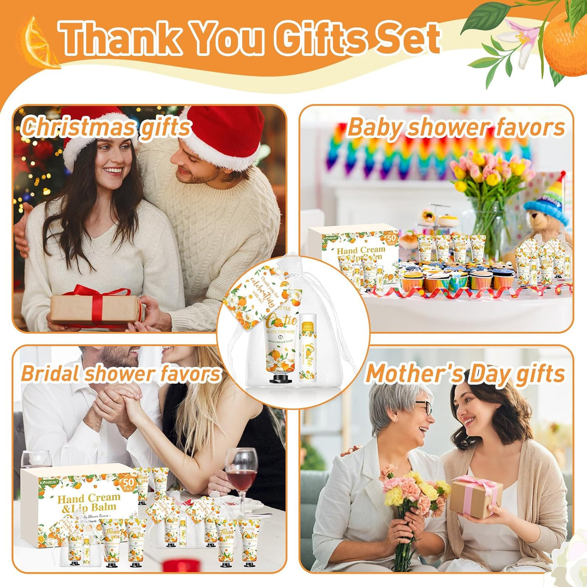 50 Pack Bulk Hand Cream and Bulk Lip Balm Gifts Sets, Bridal Shower Favors and Baby Shower Favors