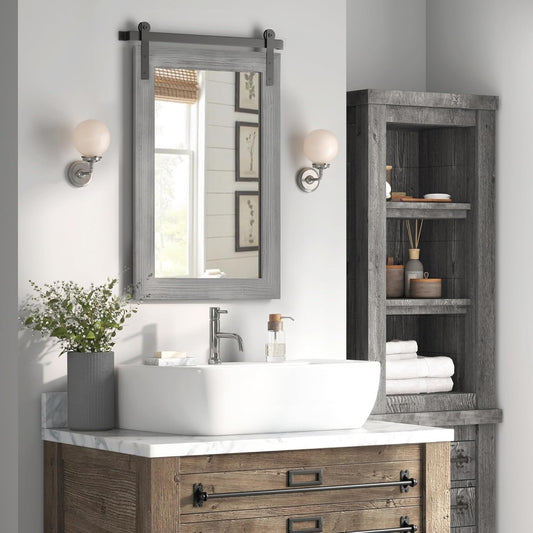 COGOOD Farmhouse Bathroom Mirror - 42 x 29 Rustic Barn Door Style Mirror for Living Room, Entryway