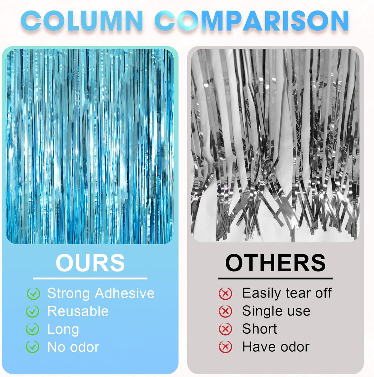 2 Pack Light Blue Tinsel Foil Fringe Curtains, Blue Party Decorations, Metallic Tinsel Party