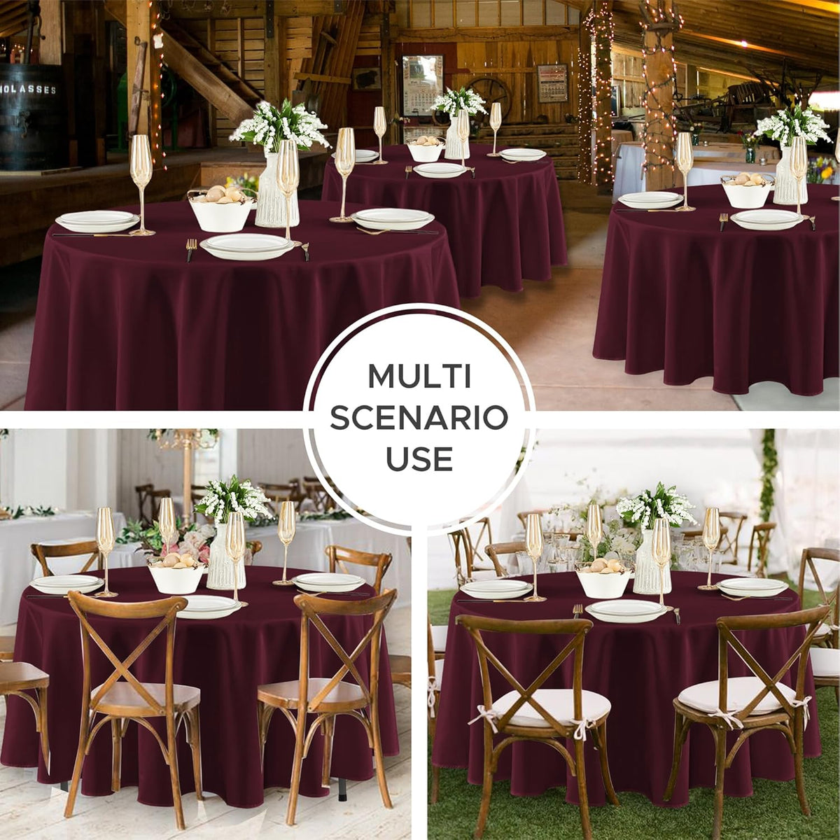Fitable 8 Pack Round Tablecloths: Stain Resistant Wrinkle Free Circle Table Clothes, Washable