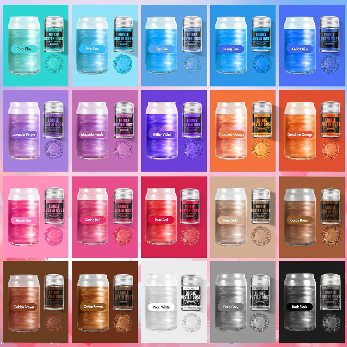 Aheroi Edible Glitter, 30 Colors Luster Dust Edible Glitter Pack for Drinks, Food Glitter Edible