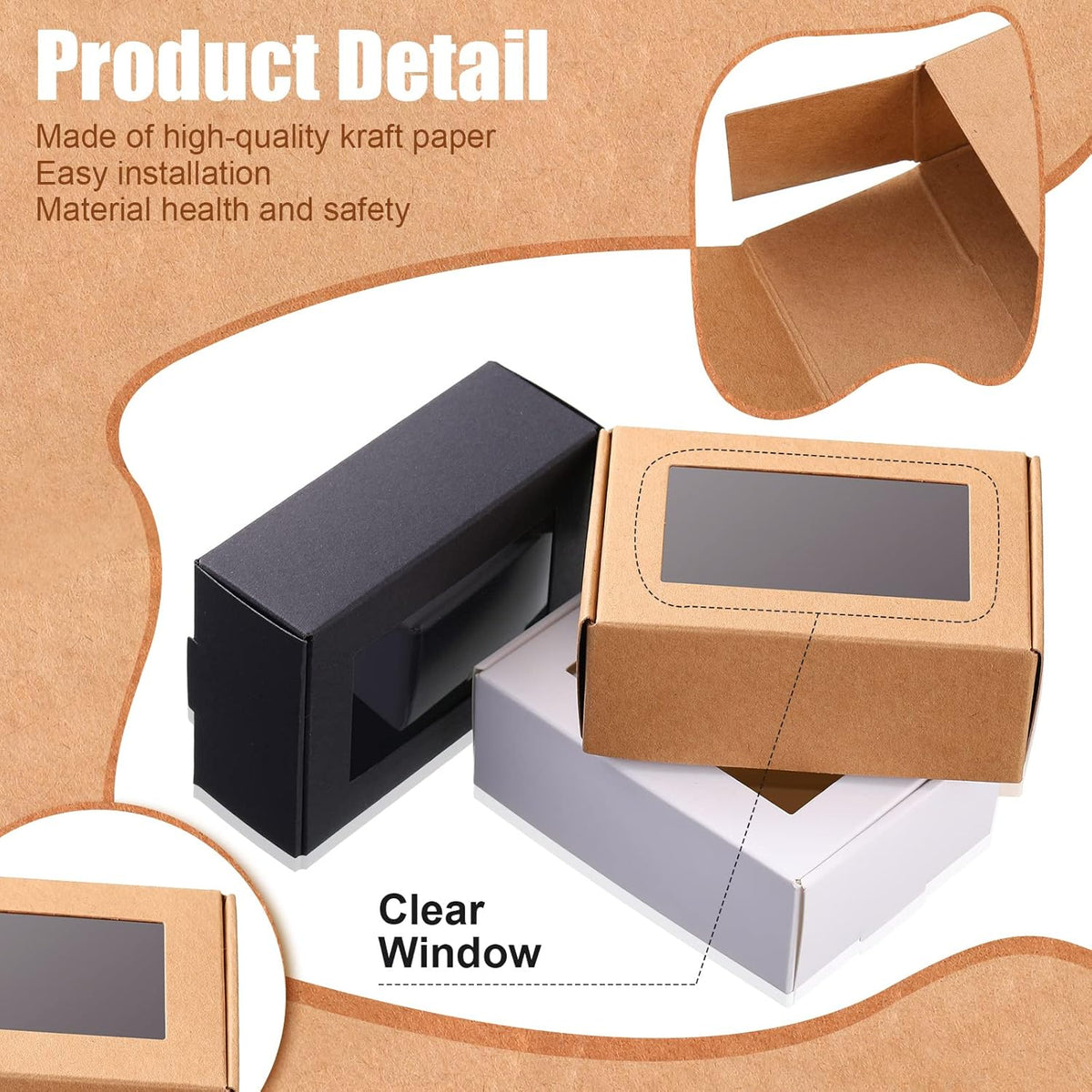 Zonon 30 Pcs Soap Boxes for Homemade Packaging, Mini Kraft Treat Boxes with Window for Bakery Candy