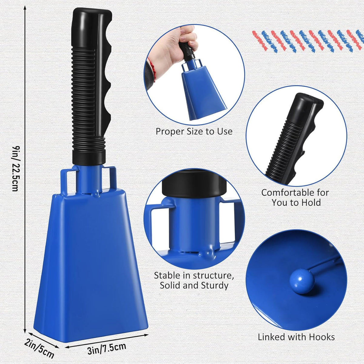 Pelopy 12 Pcs Large Cow Bell 9 '' Cowbell with Handle Cowbells for Sporting Events Hand Percussion