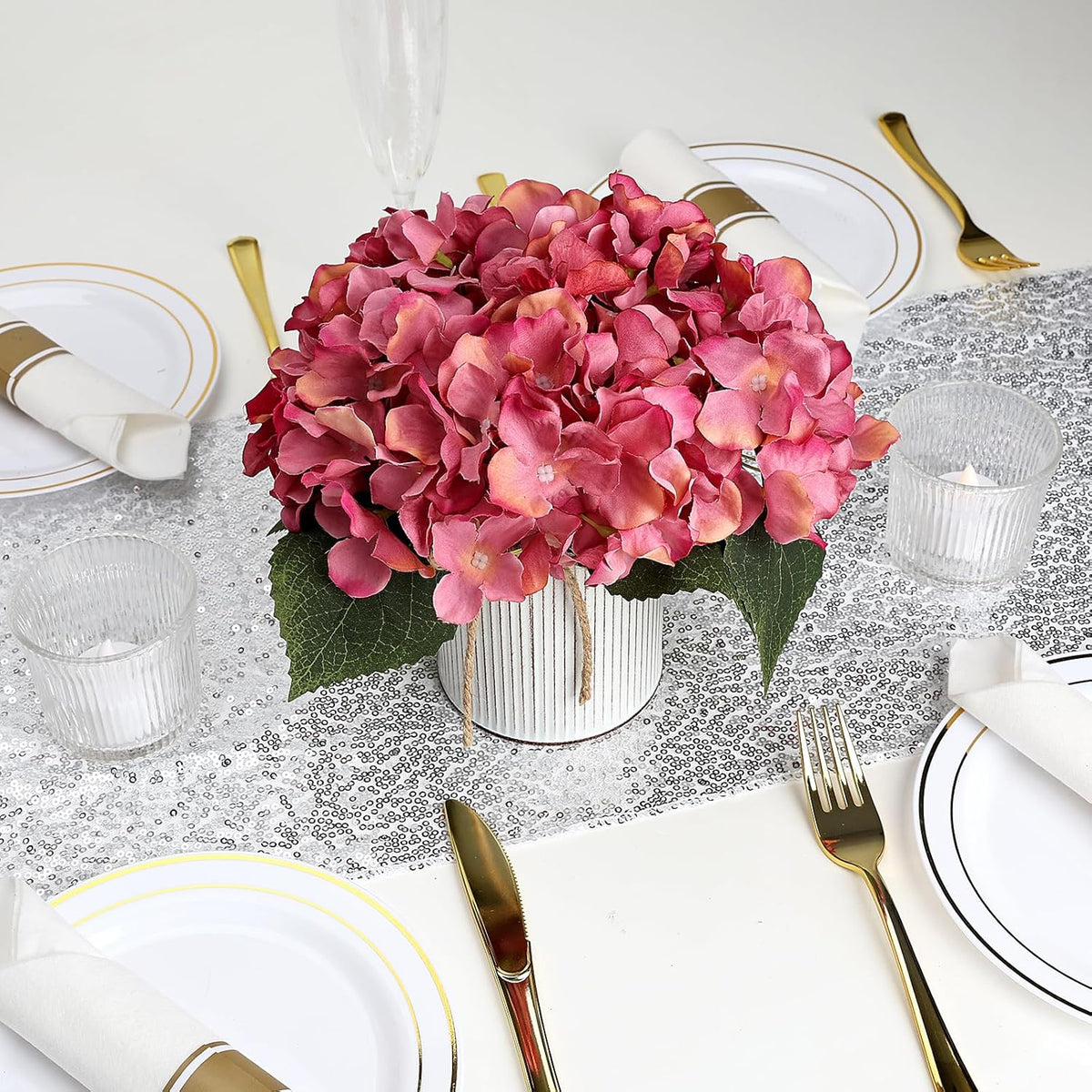 Flower Table Centerpieces - Set of 6 Floral Arrangement Artificial Wedding Hydrangeas Floral