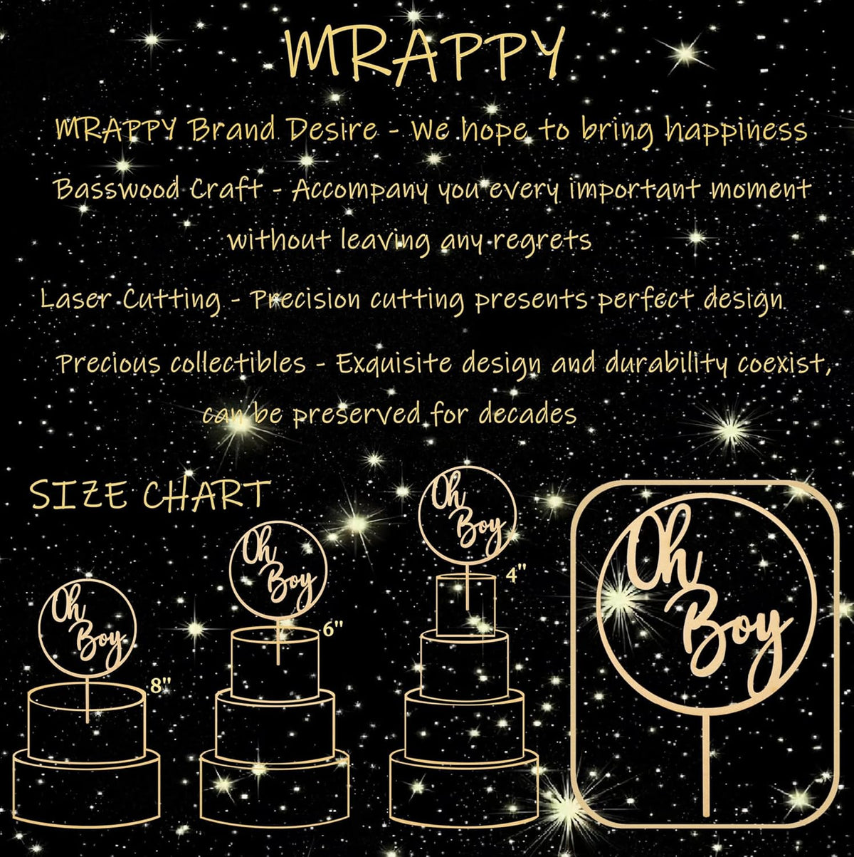 Oh Boy Cake Topper - Wooden Oh Boy Baby Shower Cake Decorations - Baby Shower Cake Topper for First