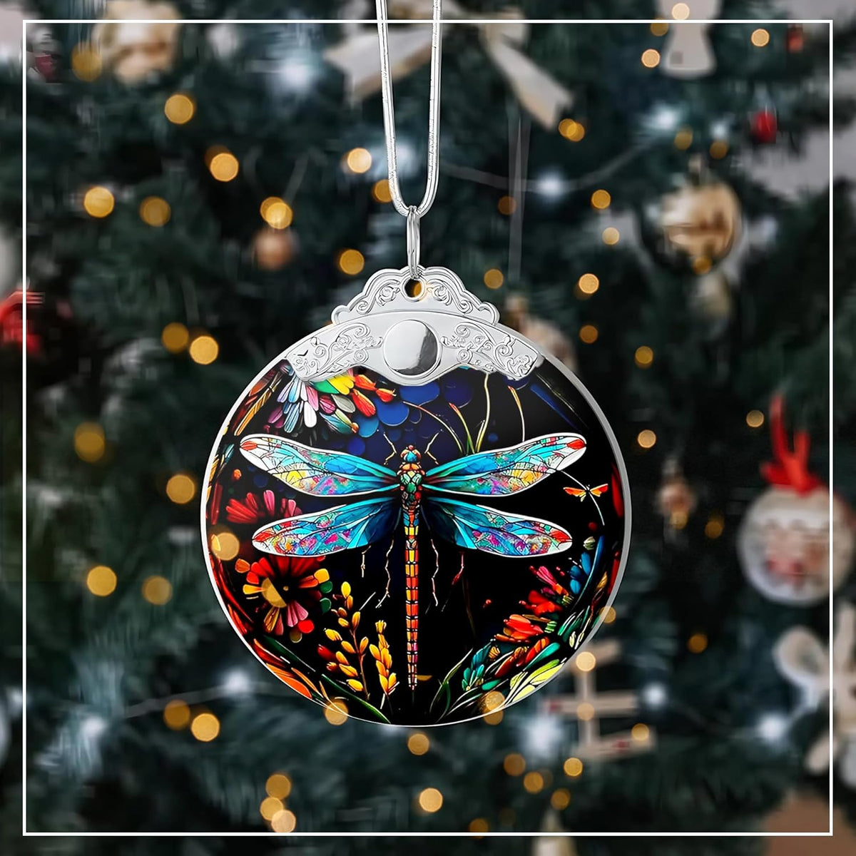 Stained Glass Effections, Christmas Tree 4 Inch Acrylic Ornament Art, White Elephant Gifts Car