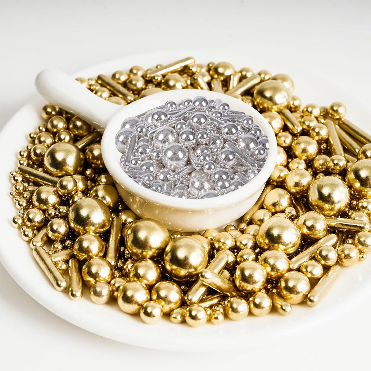 Kasvan Gold and Silver Sugar Sprinkles - Edible Candy Pearls with 4-Claw Sprinkle Pen,8.32Oz, Gift