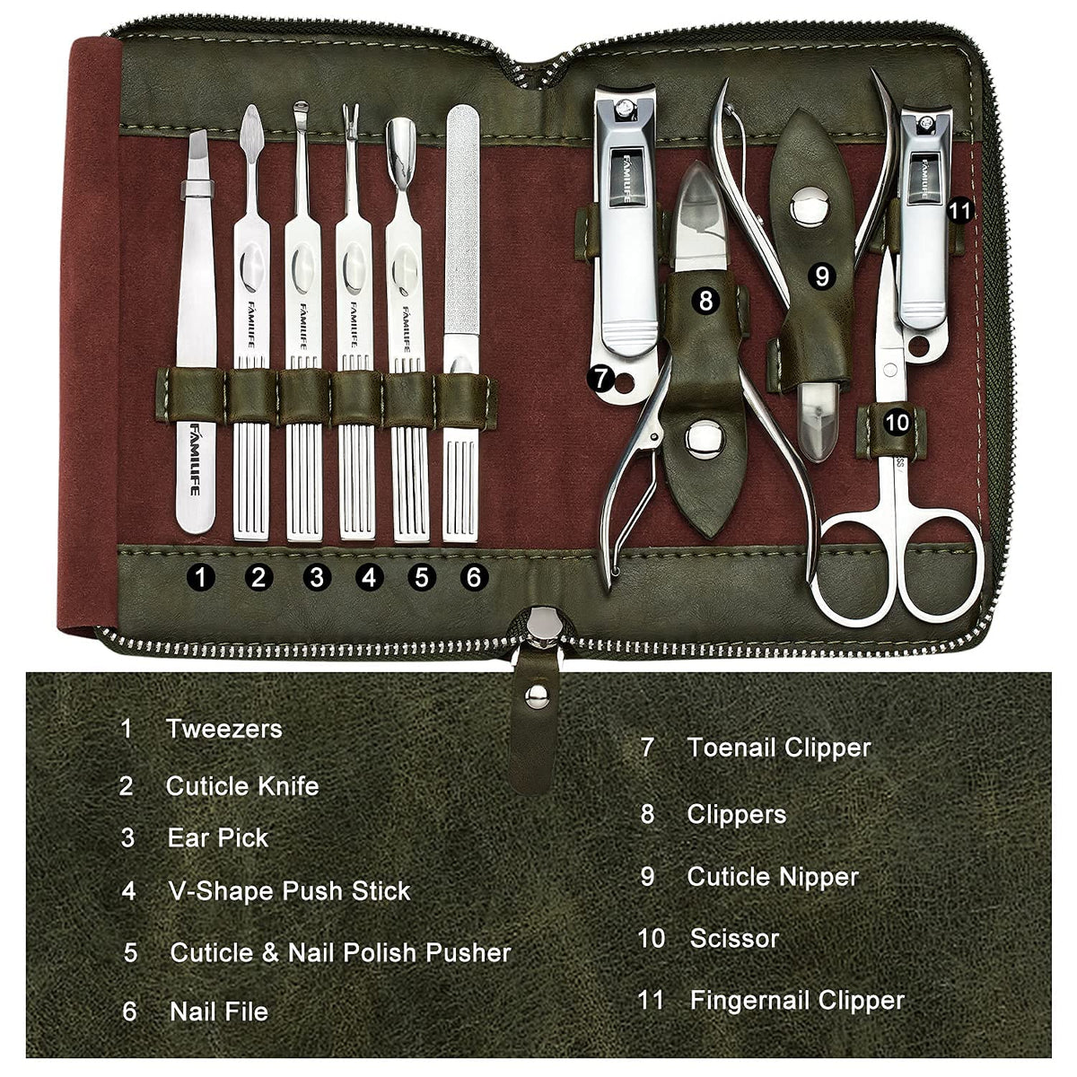 FAMILIFE Manicure Set, Professional Manicure Kit Nail Clippers Set 11 in 1 Stainless Steel Nail