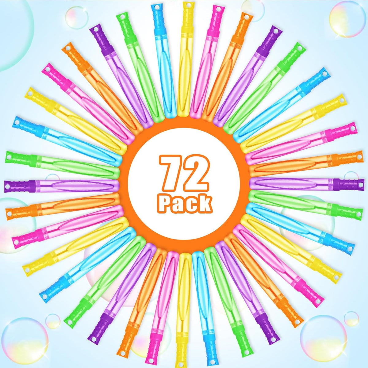 Bubble Wand, 72 Pcs Bubble Wands Bulk in 6 Colors, Bubble Party Favors for Kids, Summer Toys