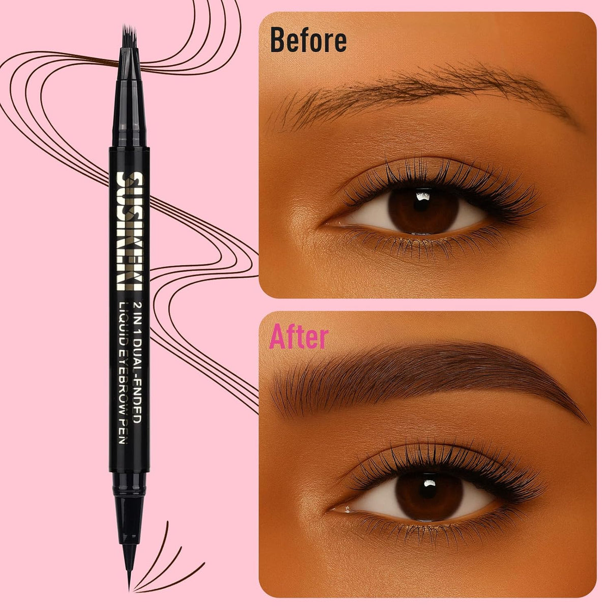 Dual Ended Microblading Eyebrow Pen - 2 in 1 Liquid Eyebrow Pencil with Brow-Fection Angled Brush &