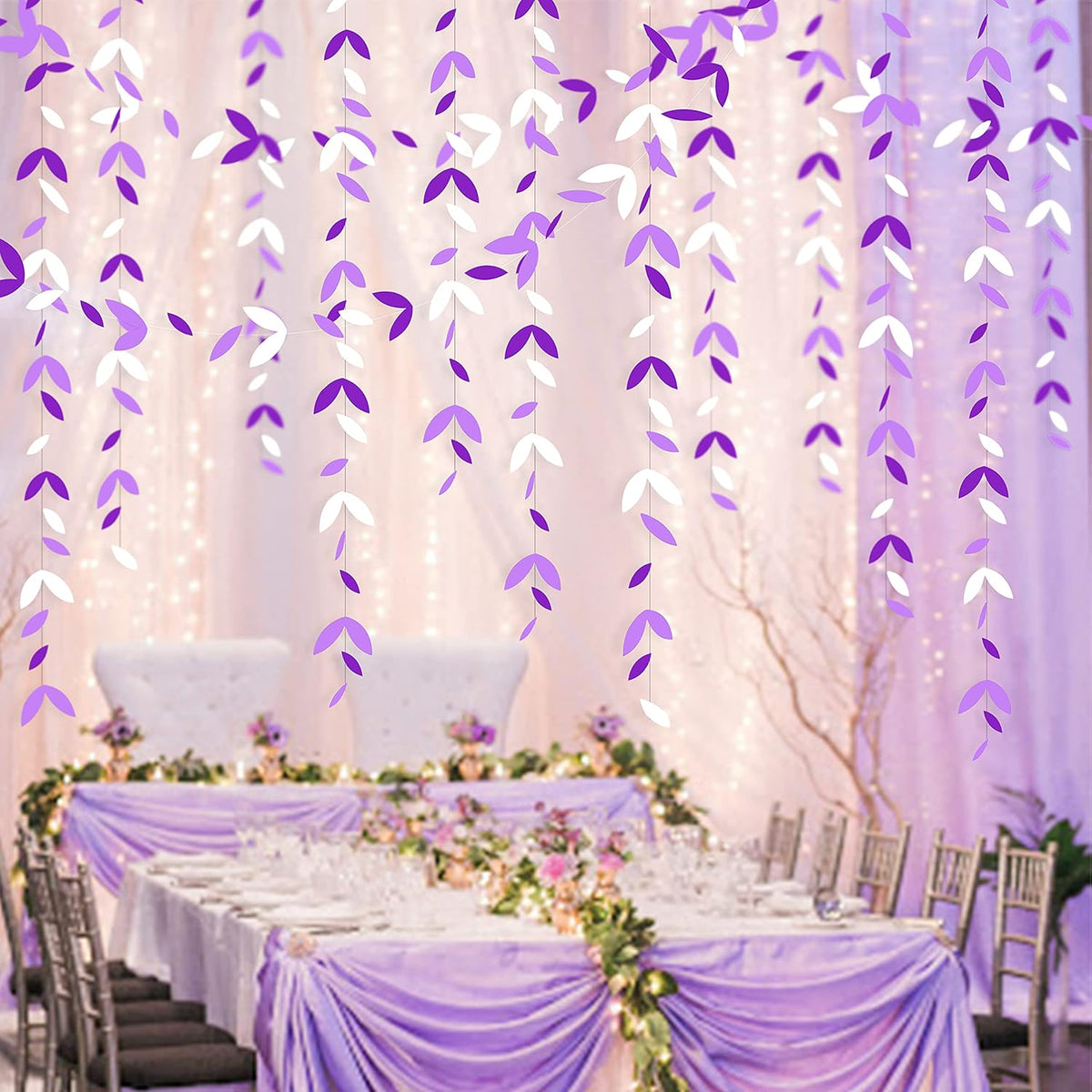 52 Ft Purple White Party Decorations Lavender Leaf Garland Kit Lilac Paper Hanging Leaves Streamer