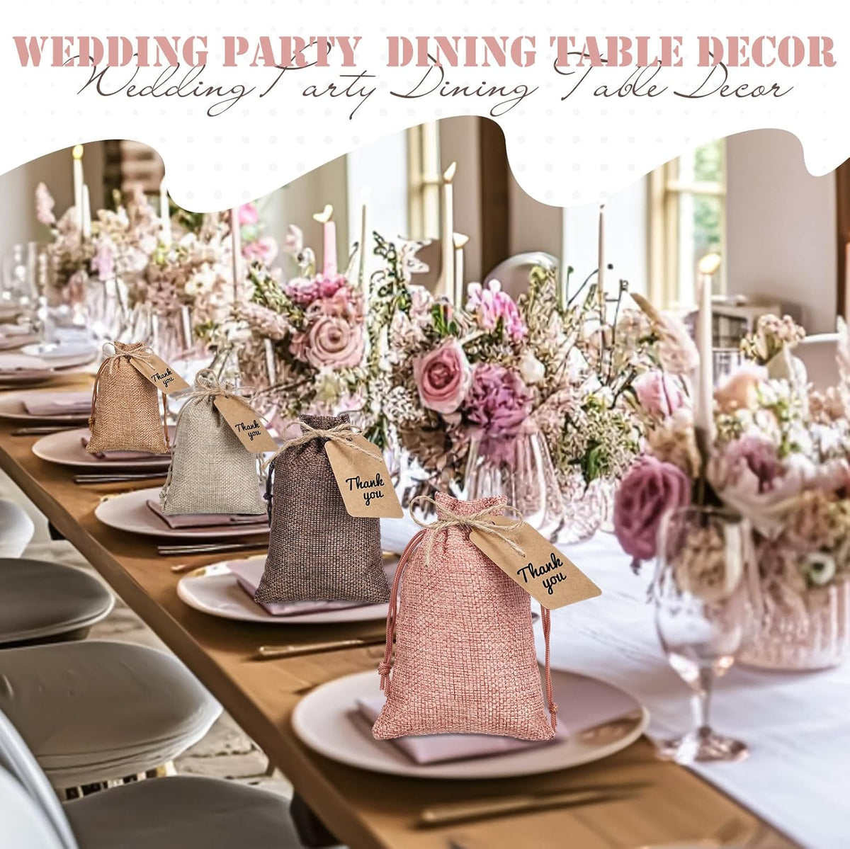 Woanger 100 Pcs Burlap Gift Bags with 100 Pcs Kraft Paper Gift Tags Drawstring Favor Bulk Burlap