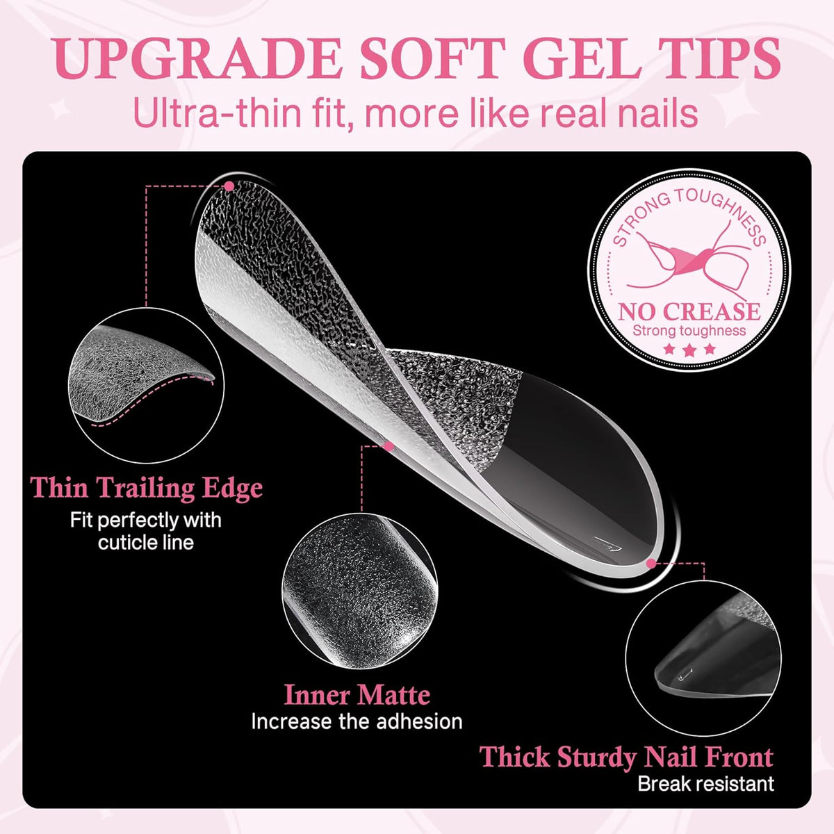 Almond Nail Tips: 240pcs Pointed Almond Soft Gel Nail Tips, Pre-shape Short Nails, Half Matte Full