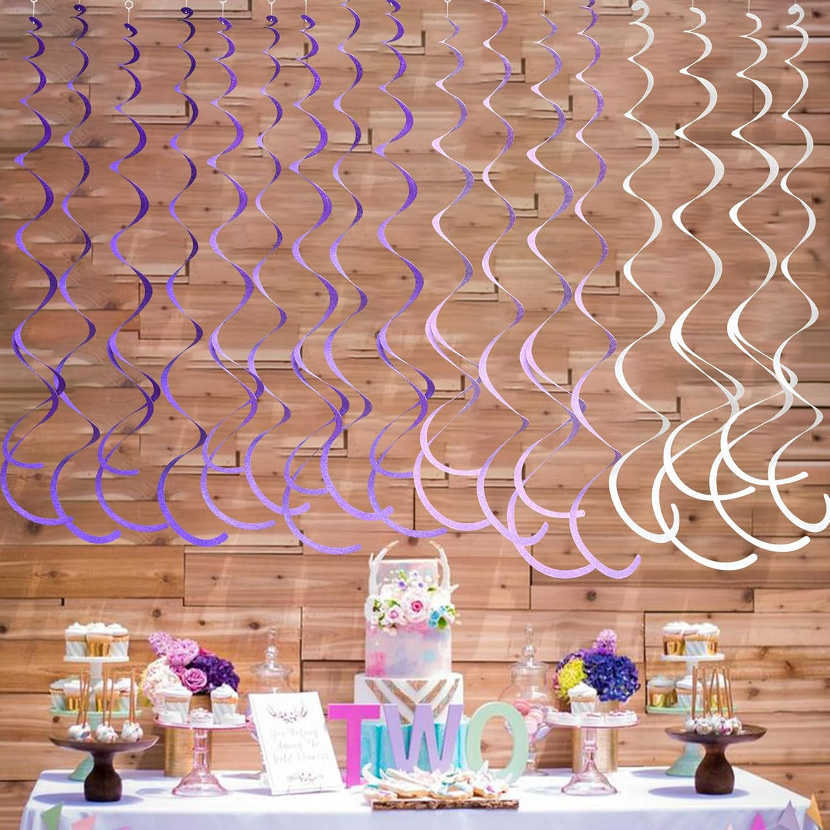 36Pcs Purple Hanging Swirl Decorations Ombre Purple Felt Swirl Streamer Spiral Ceiling Garland for