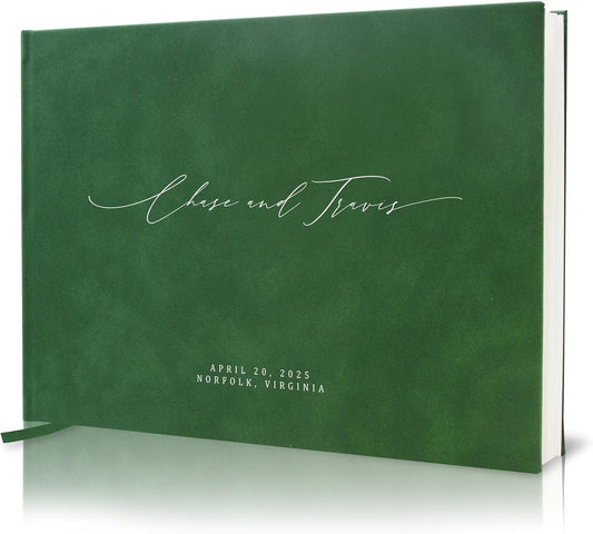 MUUJEE Personalized Guestbook in Emerald - Premium Custom Modern Guest Book for Wedding Reception