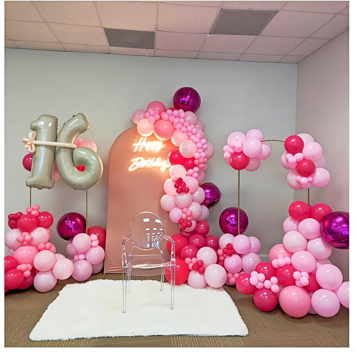 12Pcs Hot Pink Round Foil Balloons, 22" 15" 10" 4D Helium Ball Balloon, Metallic Pink Foil Balloon