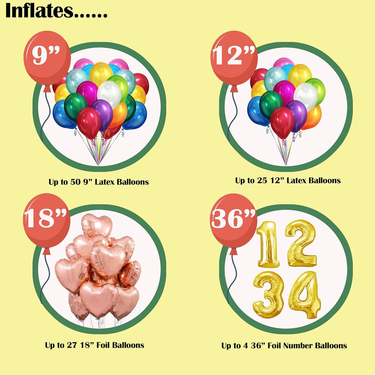 Helium Tank for Balloons At Home, 14.9 Cu Ft Helium Balloon Pump Kit with 50 Assorted Latex