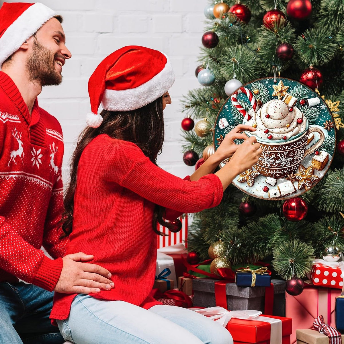 Round Christmas Signs Hot Cocoa Bar Metal Tin Sign Christmas Decor For Home Vintage Christmas