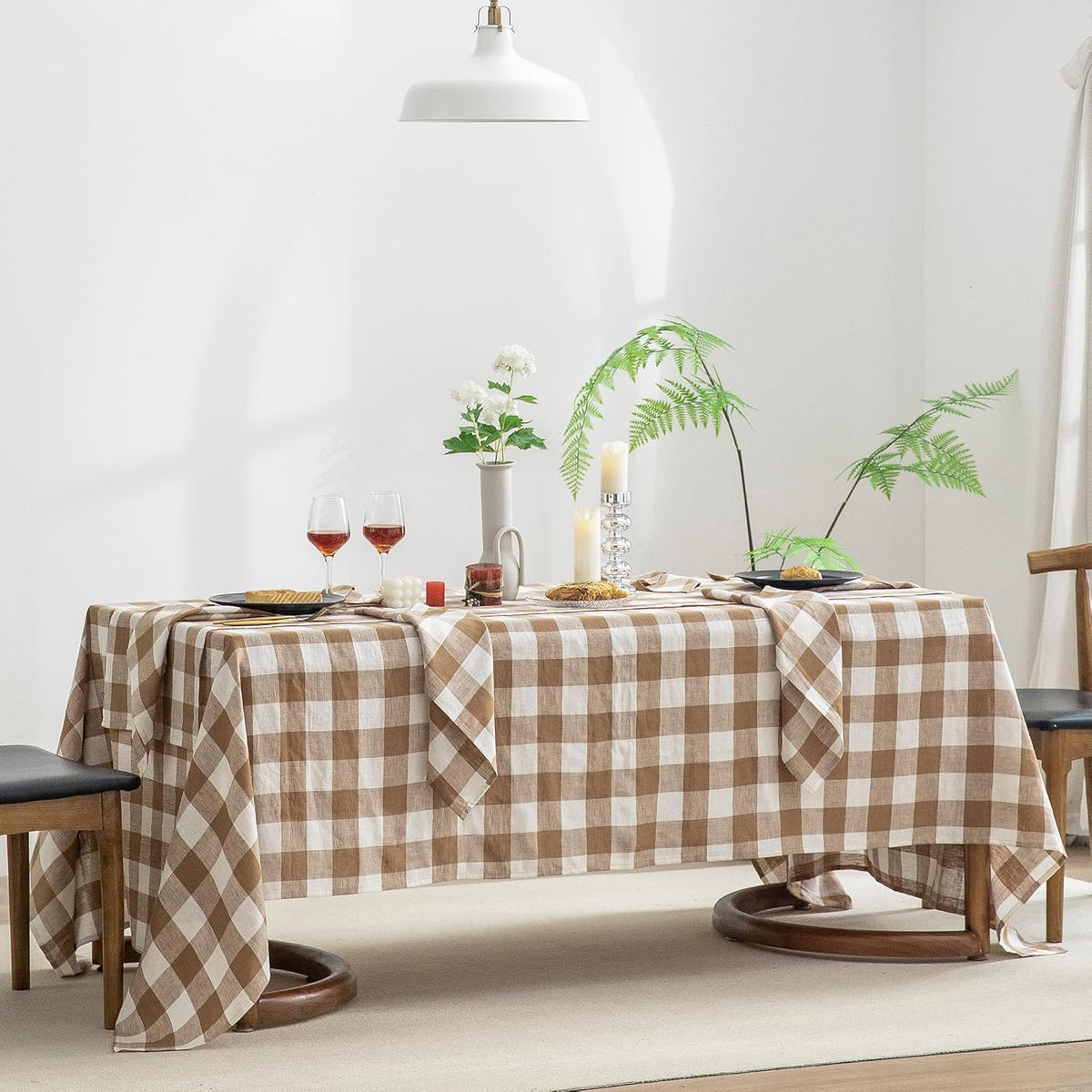 EVERLY 100% Yarn-Dyed Linen Rectangle Tablecloths 60x108Inches for Dining,Buffet