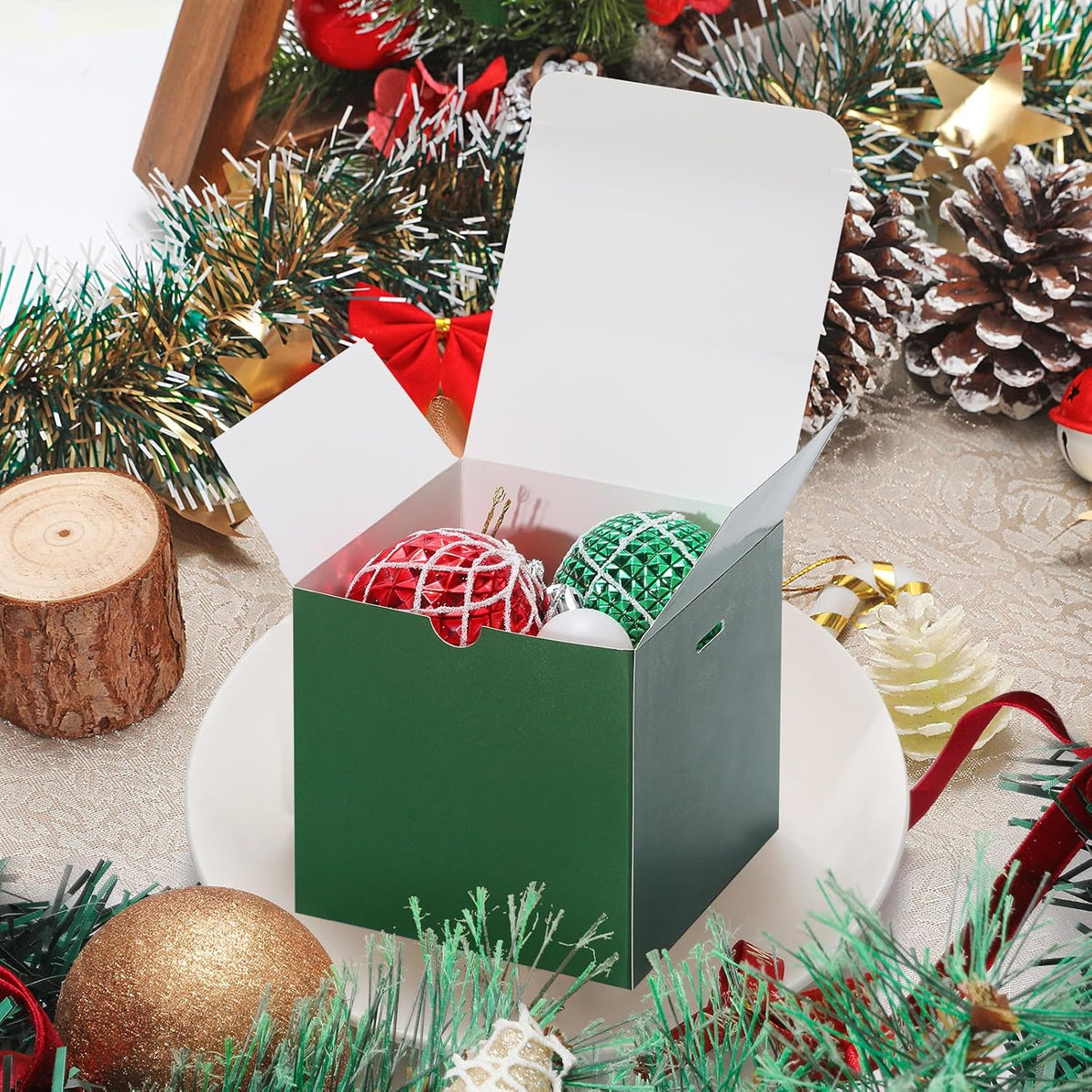 DOYIDE Small Gift Boxes, 60 Pcs 4x4x4 Inch Green Elegant Paper Box with Ribbons, Party Favor Boxes