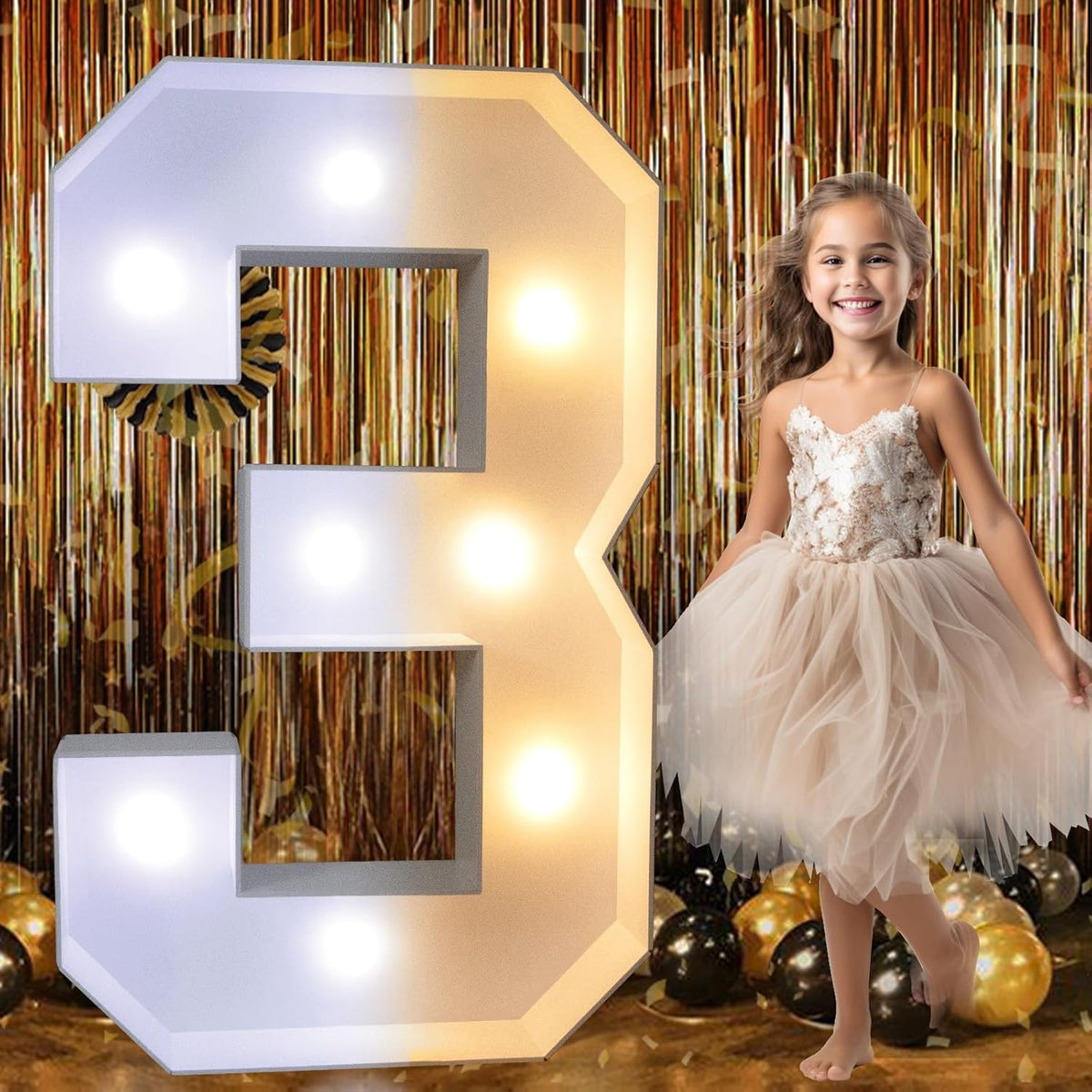 Pooqla 3FT Light Up Marquee Numbers, LED Large Lighted Marquee Numbers for Party Decoration, Giant