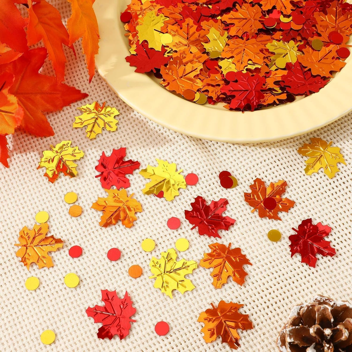 MARFOREVER Maple Leaf Fall Confetti, Thanksgiving Metallic Foil Confetti Autumn Leaves Sequins