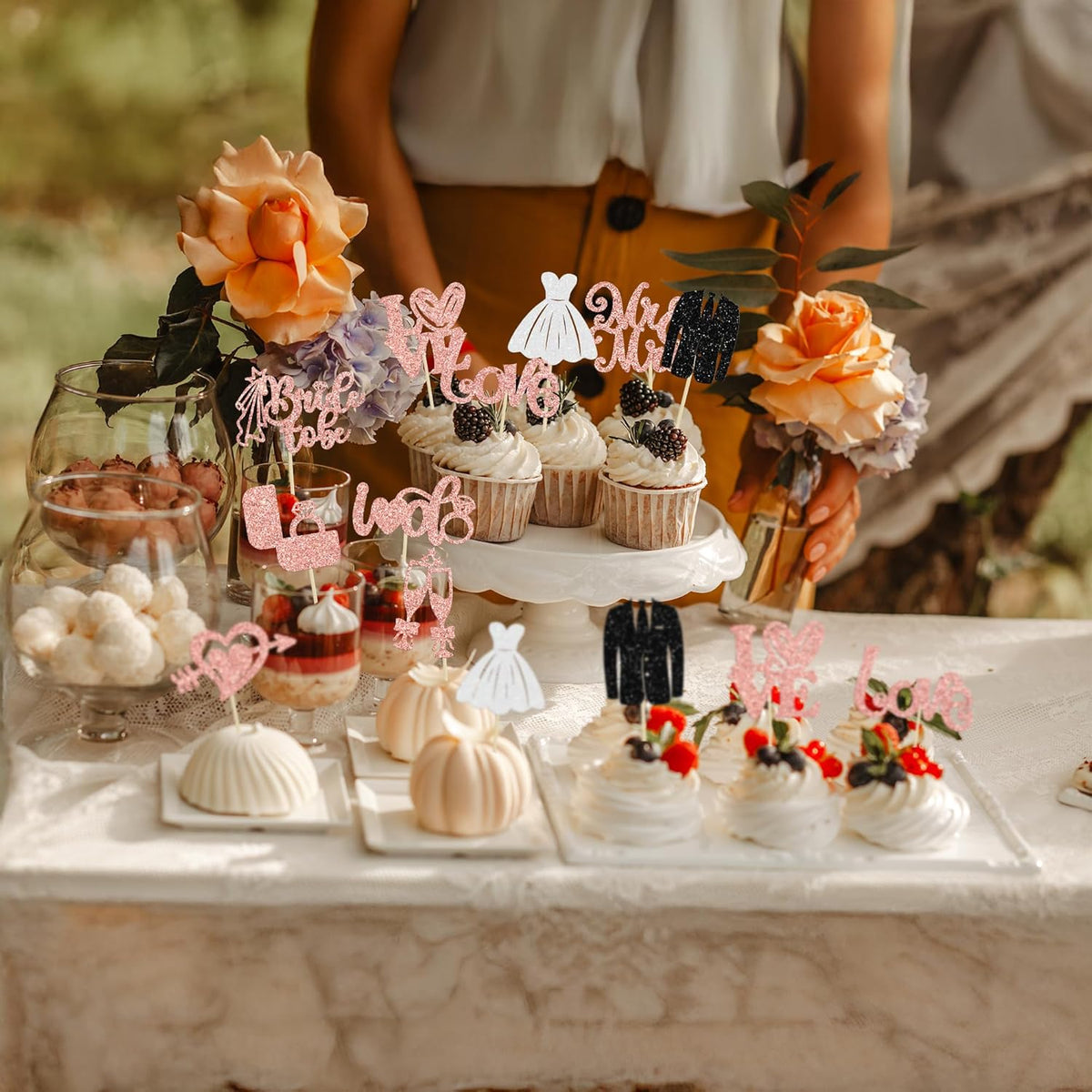 Ephlyn 30Pcs Bride to be Cupcake Toppers Glitter Wedding Cake Topper Decorations I Do Love Heart