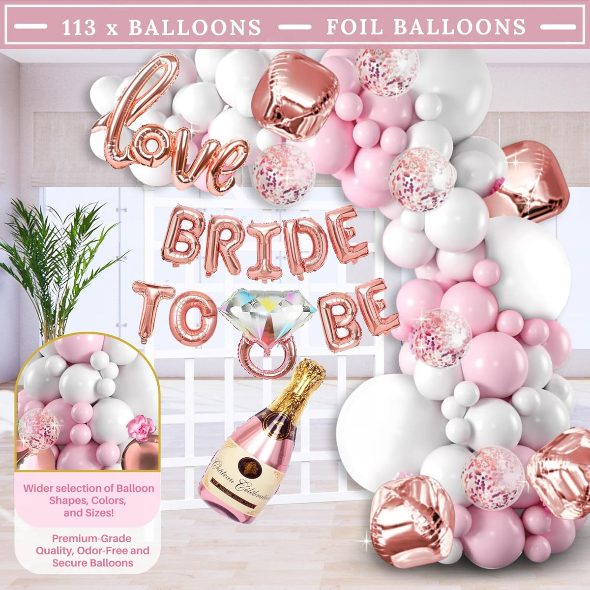 188 pc Pink Bridal Shower Decorations - Includes Balloon Arch & Boxes with A-Z Letters & More