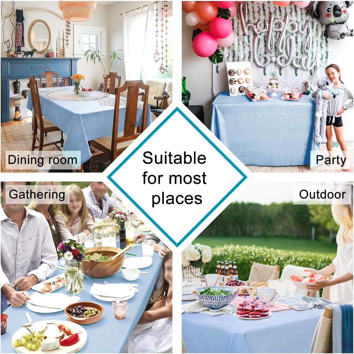 Hiasan Dusty Blue Square Tablecloth - Waterproof Spillproof and Wrinkle Resistant Washable