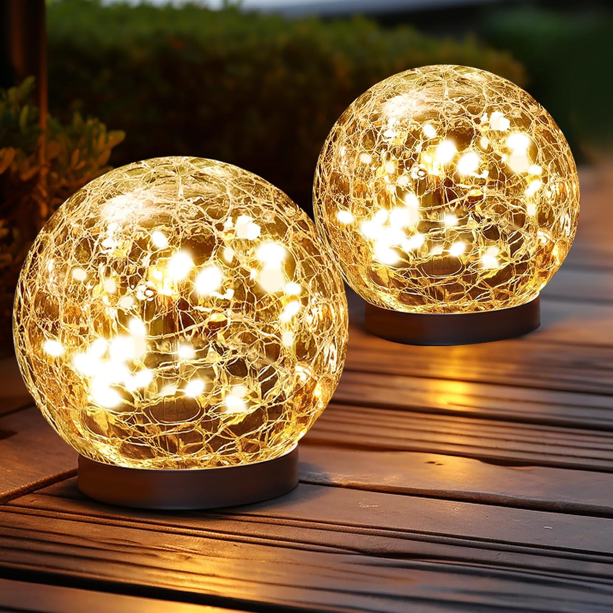 Solar Globe Lights Outdoor Waterproof-Solar Balls Garden-Cracked Glass Ball Solar Lights
