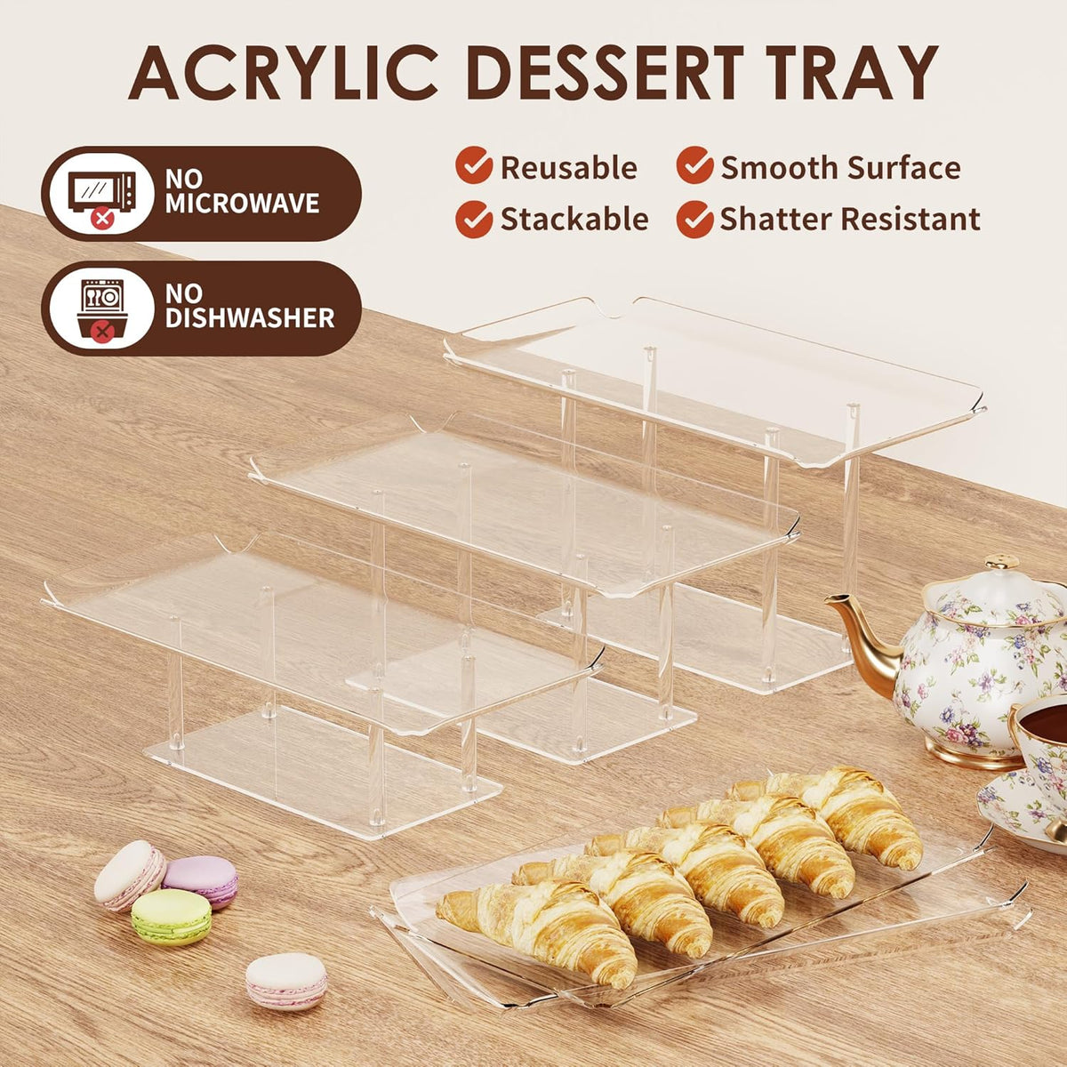 6 Pack Dessert Table Display Set, Clear Acrylic Dessert Display Stands with 3 Pack Dessert Tray