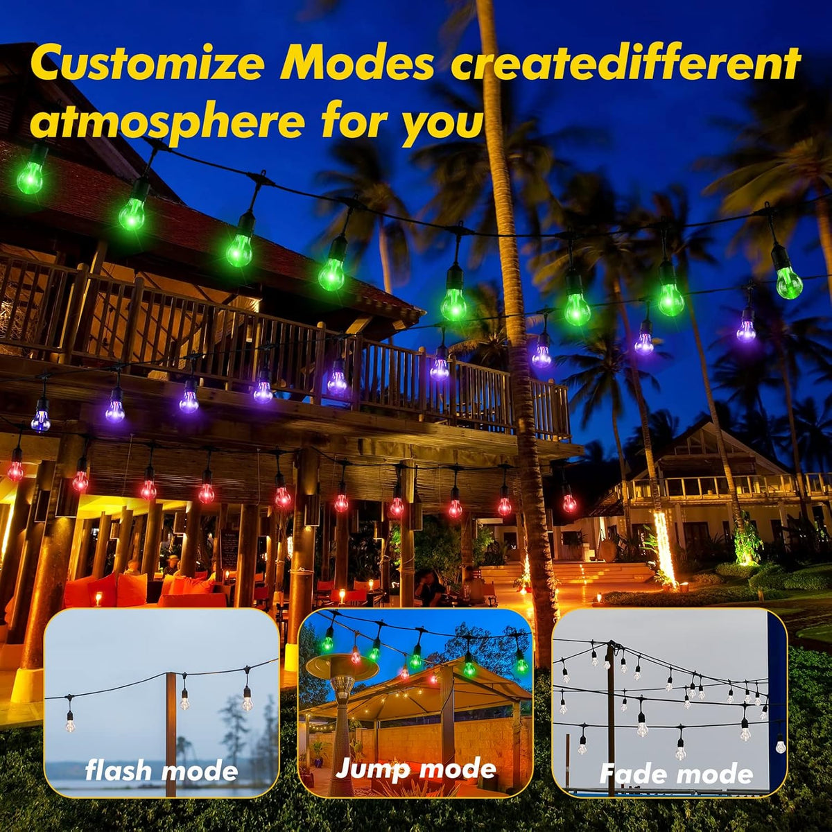 35FT Solar String Lights Outdoor, 11 Shatterproof LED Edison Bulbs, Dimmable RGB Color Changing