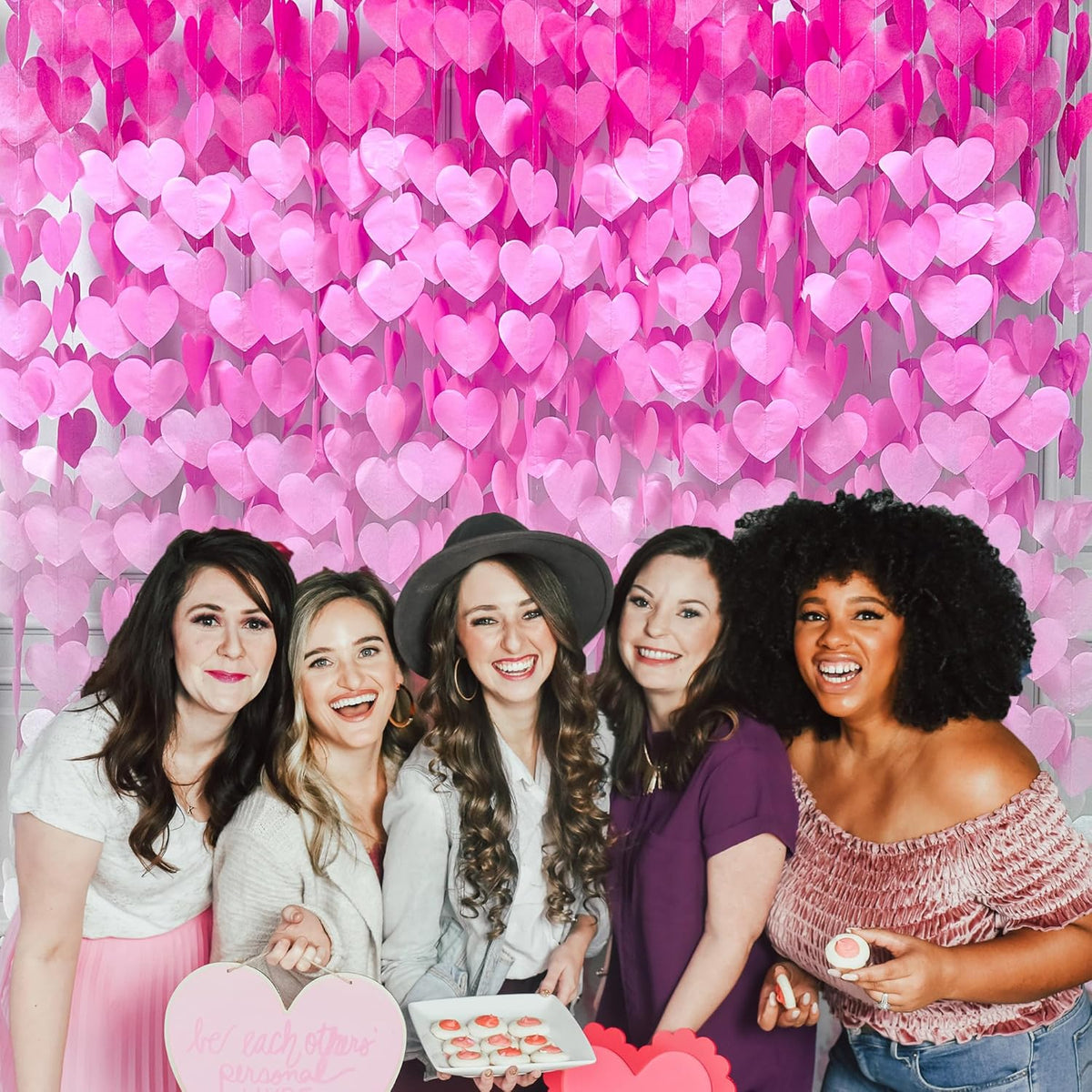 205 Ft Hot Pink Party Decorations Ombre Pink White Heart Backdrop Streamer Tissue Paper Heart