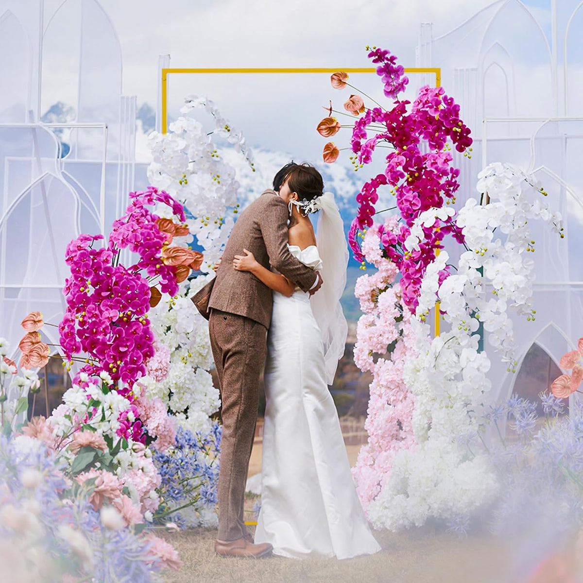 Asee'm 6.6FTx4FT Gold Wedding Arch Backdrop Stand Square Metal Rectangular Arch Frame for Ceremony