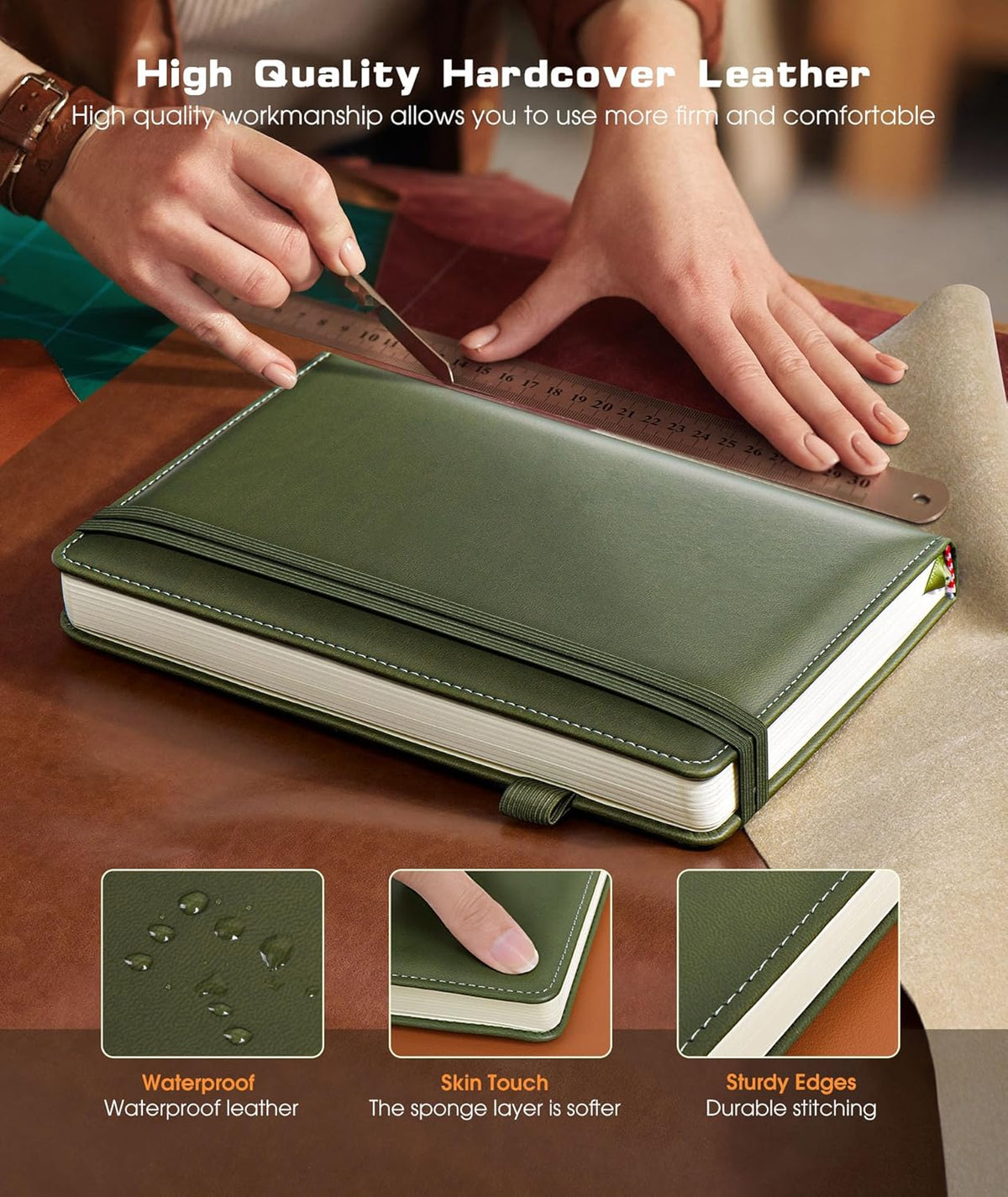 Lined Journal Notebook for Women Men, 256 Numbered Pages Hardcover Leather Journals for Writing, A5