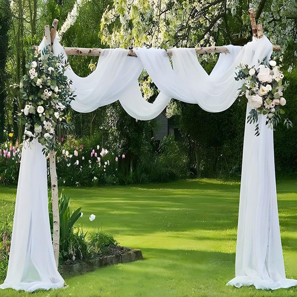 Wedding Arch Draping Fabric 2 Panels 20Ft Length x 28" Width White Arch Drapes Chiffon Fabric Sheer