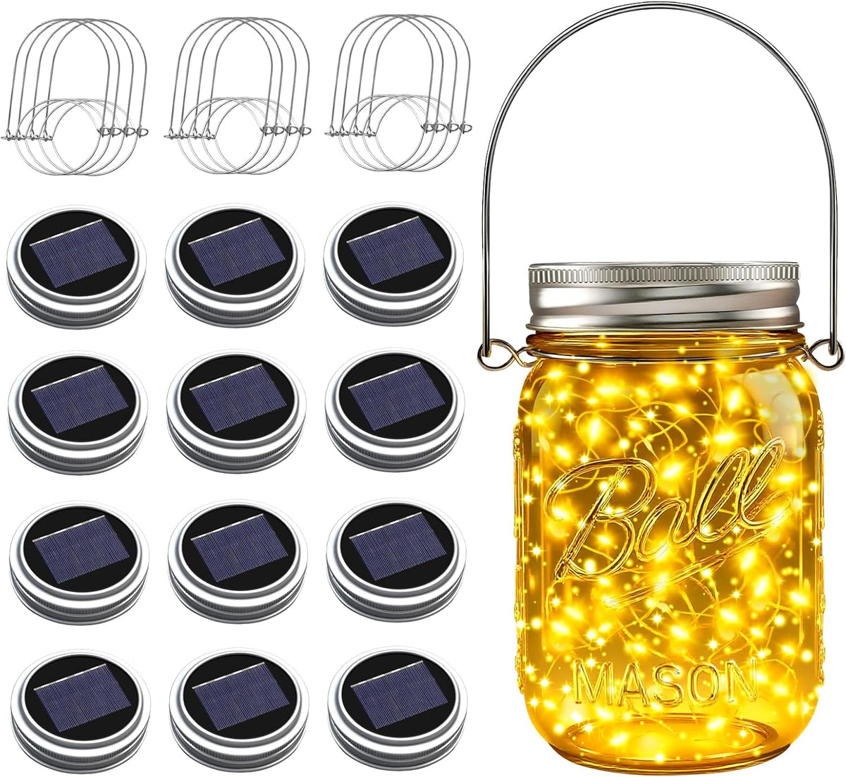 ZNYCYE Mason Jar Solar Lights for Outside, 12 Pack 30 LED Fairy Firefly Lights Mason Jar Solar Lids