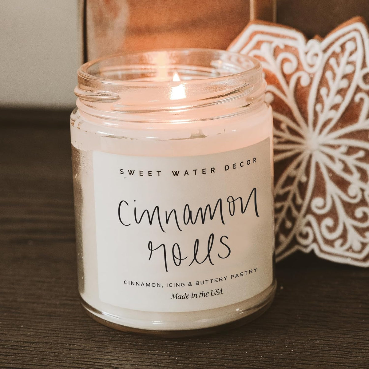 Sweet Water Decor Cinnamon Roll Candle - Fall Scented with Cinnamon, Icing and Buttery Pastry for