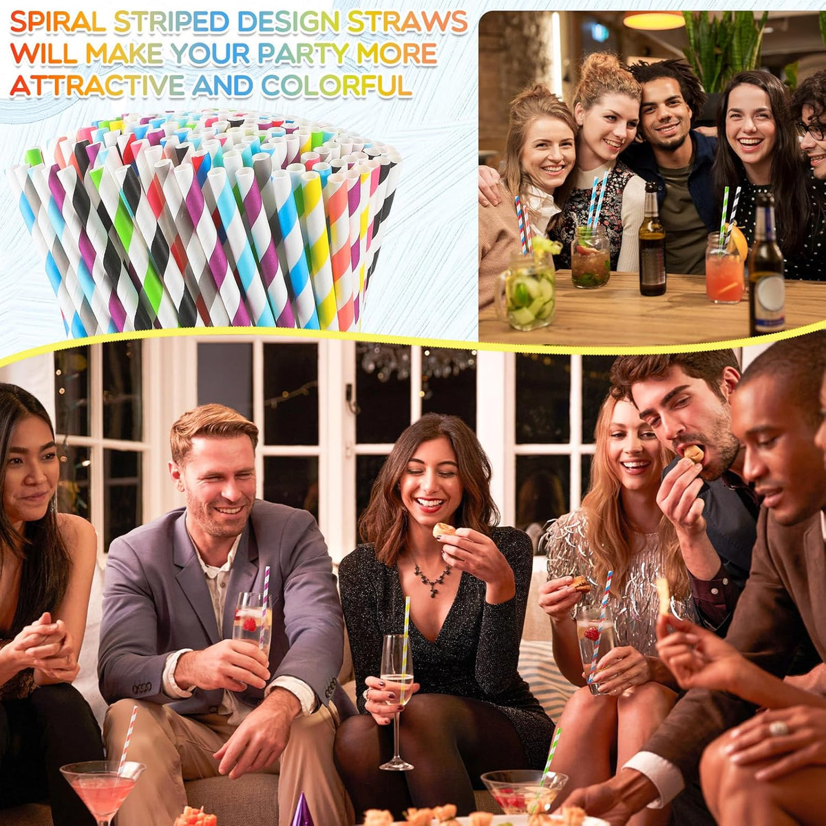 Eaasty 1200 Pcs Colored Paper Straws Bulk Disposable Striped Drinking Paper Straws for Summer