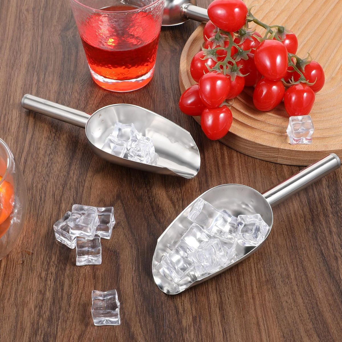 12Pcs Mini Ice Scoopers for Ice Bucket, 6 oz Stainless Steel Small Scoop Metal Food Scoop Candy
