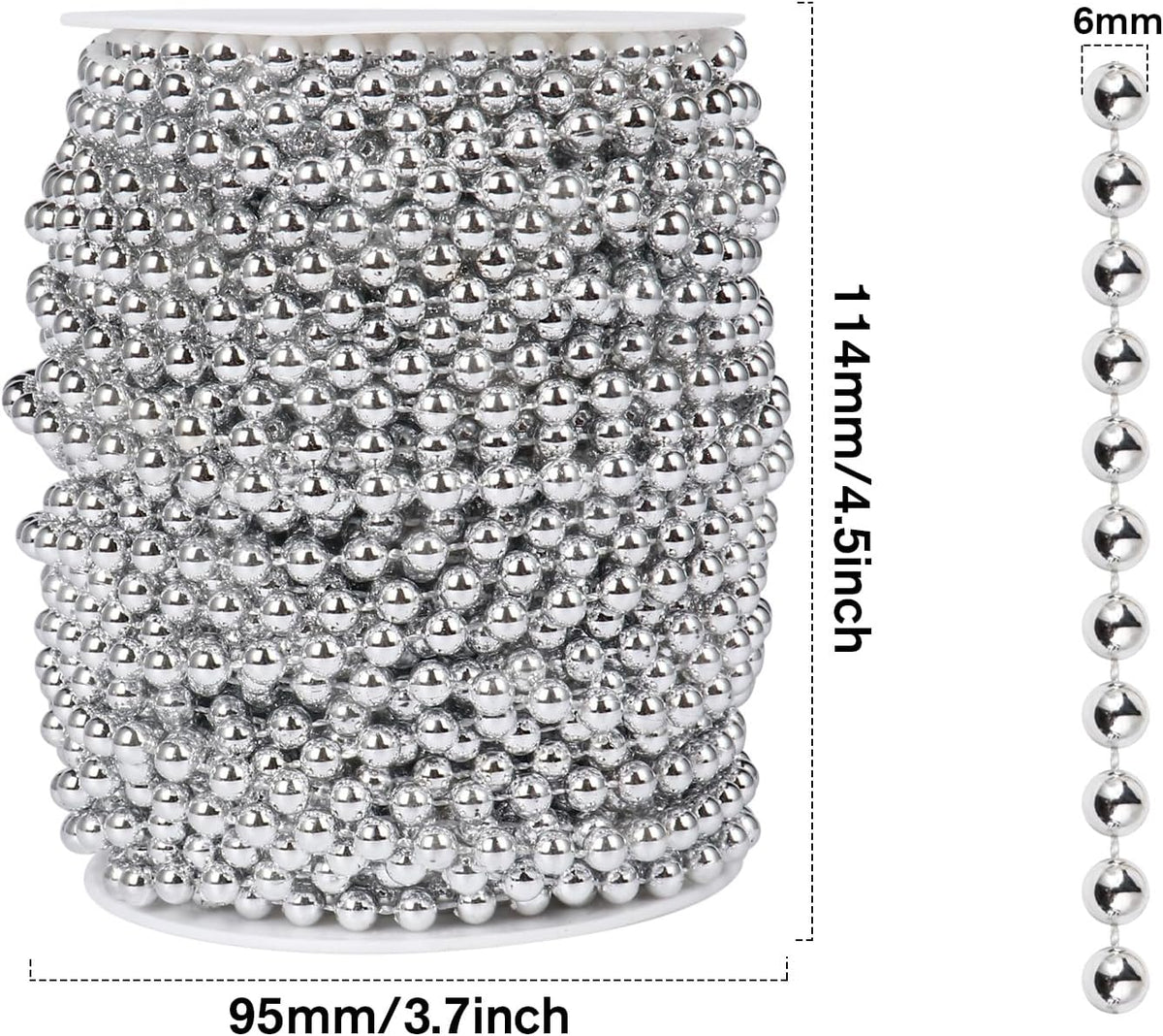 [98 Feet] Silver Pearl Beads Garland, 6MM 33 Yards Silver Faux Pearl Beads String Roll Bulk for DIY