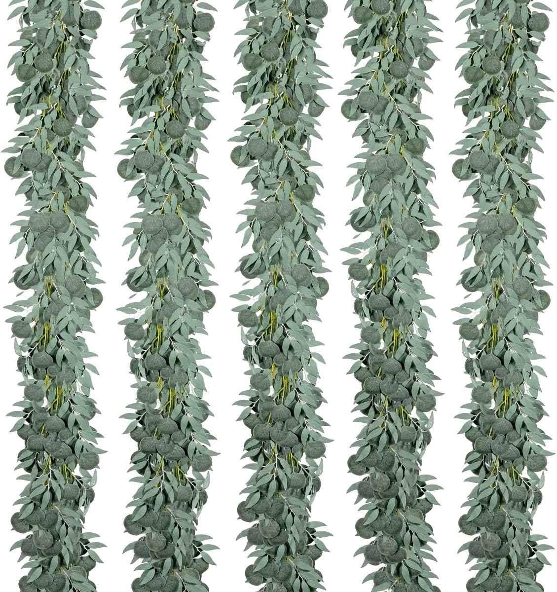 Kisflower 5 Pack 6.56FT Green Eucalyptus Garland for Decoration Table with Willow Leaves Greenery