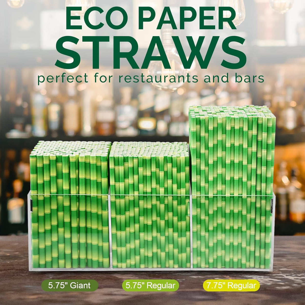 5.75" x 0.31" Green Bamboo Disposable Paper Drinking Straws for Short Drinks, Blended Cocktails