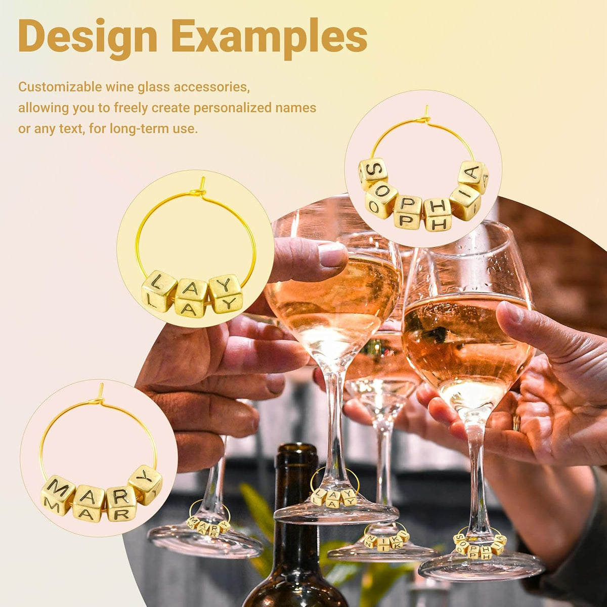 50 Sets Wine Glass Charms, Wine Charms for Stem Glasses, DIY Reusable Drink Markers for Weddings &