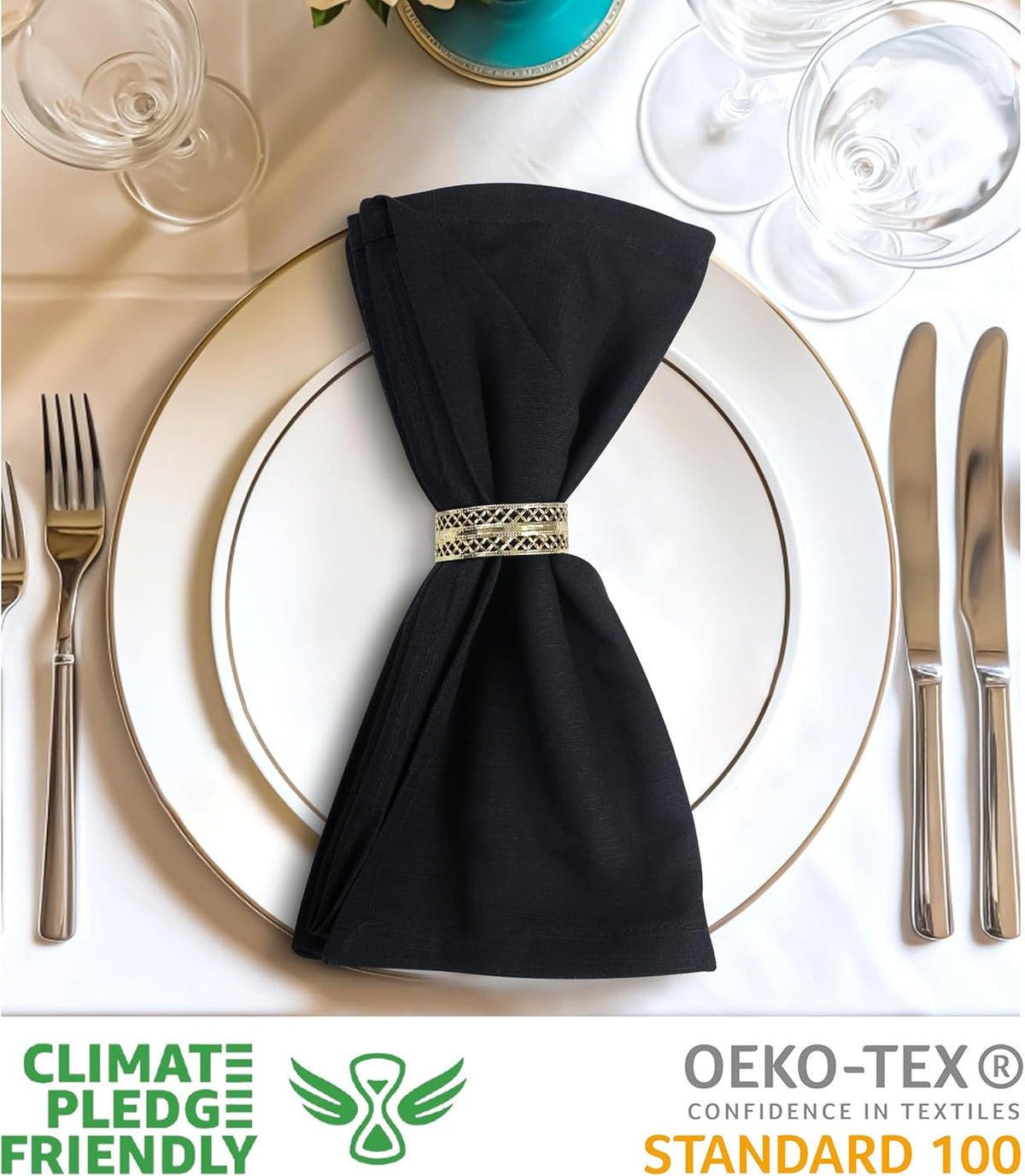 Urban Villa Cloth Napkins Halloween Dinner Napkins Solid Black Color 20''x20'' (Set of 12) 100%
