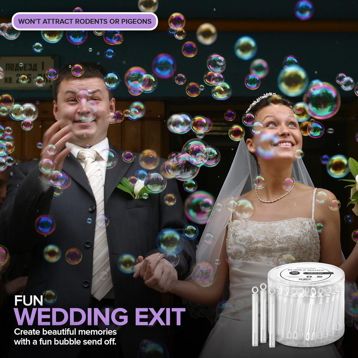 Wedding Bubbles Bulk - White Circle Top Wands (100 Count) Individual Mini Bubble Wand Favors for