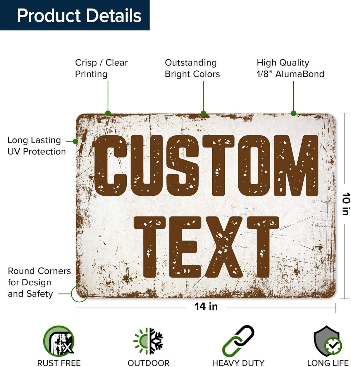 Custom Sign, Custom Street Sign, 11 Font Colors, 13 Font Styles, 4 Hole Options, 22 Sizes, 10x14