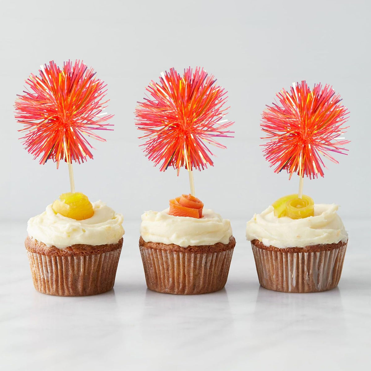 Gyufise 30Pcs Foil Firework Cupcake Toppers Sparkle Tinsel Cake Toppers Tinsel Drink Cake