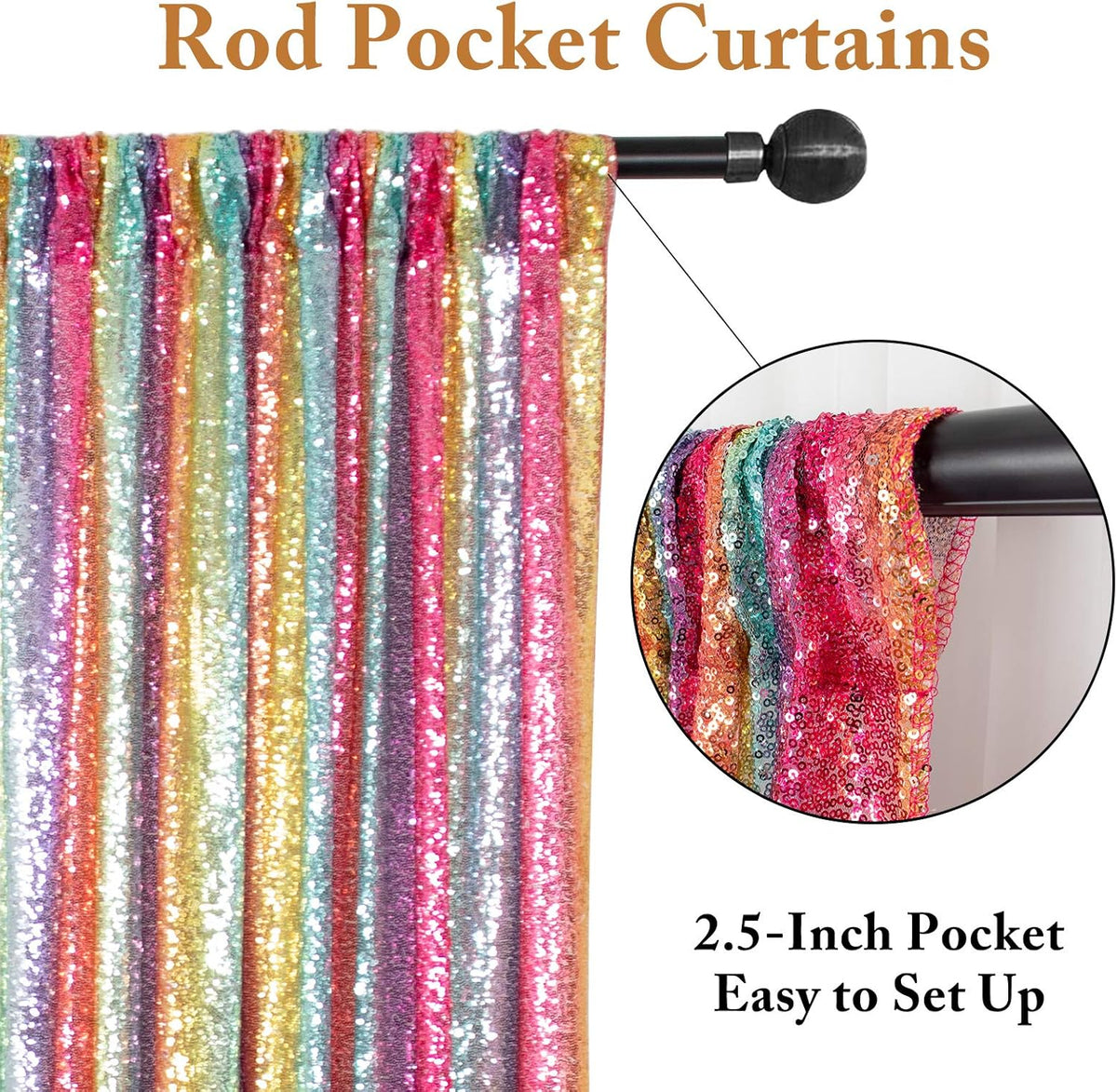 ShinyBeauty Sequin Backdrop Rainbow 10FTx10FT Fabric Curtain Shimmer Wall Backdrops for Photography